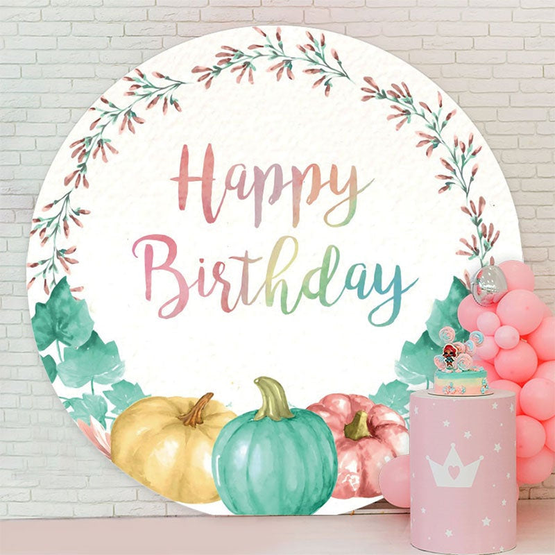 Aperturee - Leaves And Pumpkins Circle Happy Birthday Backdrop