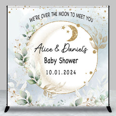 Aperturee - Leaves Moon Twins Custom Name Baby Shower Backdrop