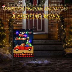 Aperturee - LED Red Truck Christmas Yard Flag For Outdoor Decor