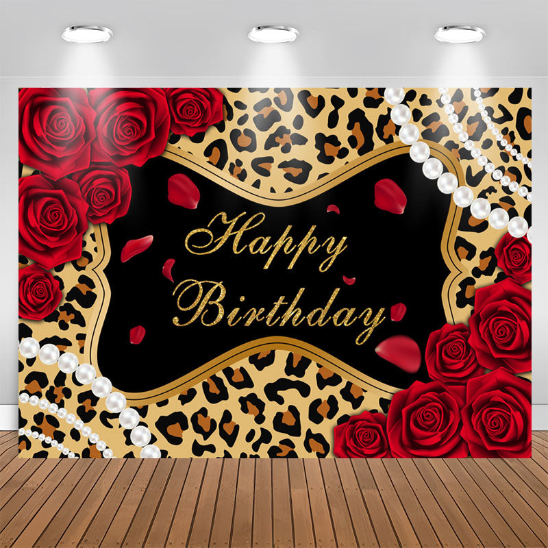 Aperturee - Leopard Rose Glitter Themed Happy Birthday Backdrop