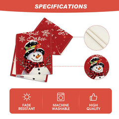 Aperturee - Let It Snow Cute Snowman Red Christmas Table Runner