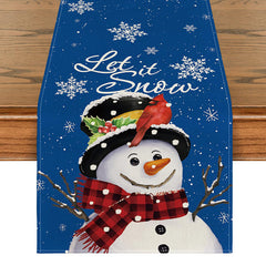 Aperturee - Let It Snow Cute Snowman Red Christmas Table Runner