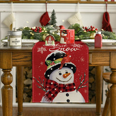 Aperturee - Let It Snow Cute Snowman Red Christmas Table Runner
