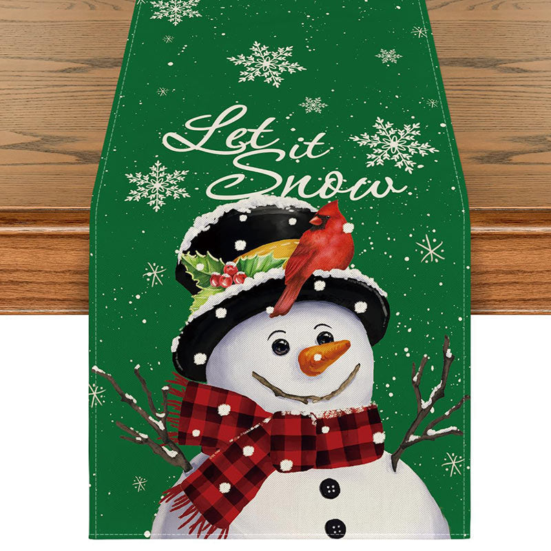 Aperturee - Let It Snow Cute Snowman Red Christmas Table Runner