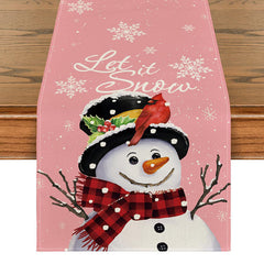 Aperturee - Let It Snow Cute Snowman Red Christmas Table Runner