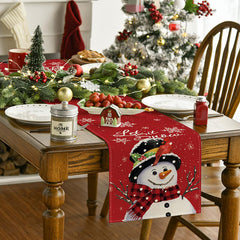 Aperturee - Let It Snow Cute Snowman Red Christmas Table Runner