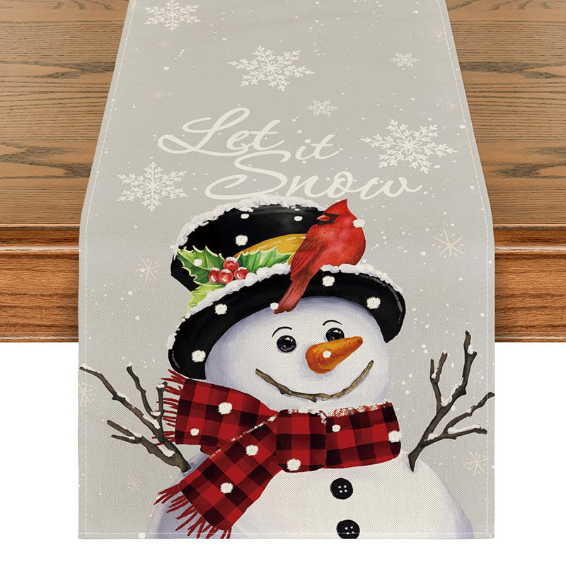 Aperturee - Let It Snow Cute Snowman Red Christmas Table Runner