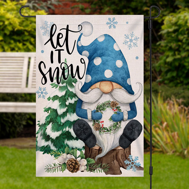 Aperturee - Let It Snow Snowflake Gnome Christmas Garden Flag