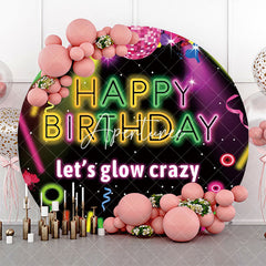 Aperturee - Lets Glow Crazy Black Disco Round Birthday Backdrop