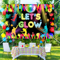 Glow Neon Birthday Backdrop - Glow in The Dark Let’s Glow Banner Backdrop  Black Light Themed Party Photography Background Photo Booth Backdrop