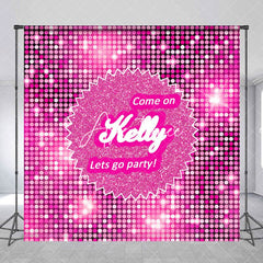 Aperturee - Lets Go Party Pink Glitter Custom Birthday Backdrop