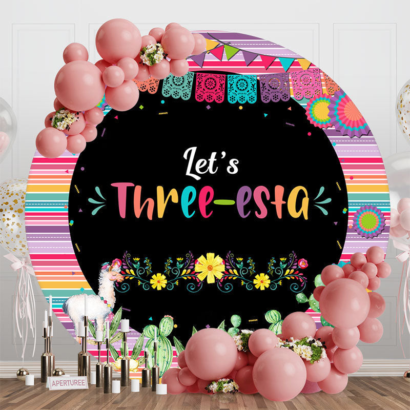 Aperturee - Lets Three Esta Floral Round 3rd Birthday Backdrop