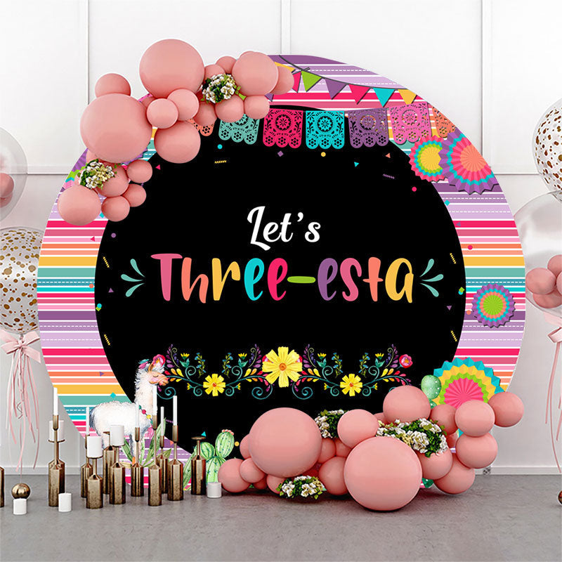 Aperturee - Lets Three Esta Floral Round 3rd Birthday Backdrop