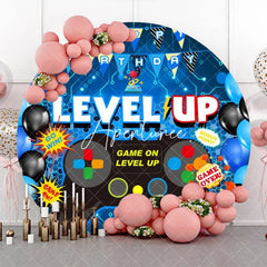 Aperturee - Level Up Gamepad Balloon Blue Round Birthday Backdrop