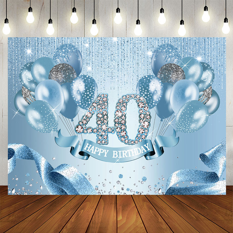 Aperturee - Light Blue Balloon Ribbion Happy 40Th Birthday Backdrop