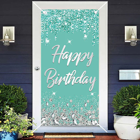 Aperturee - Light Blue Glitter Diamonds Birthday Door Cover