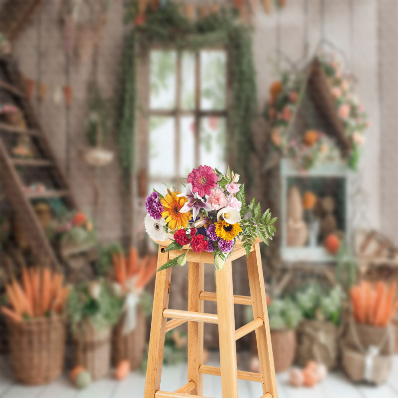 Aperturee - Light Brown Wooden Wall Spring Easter Photo Backdrop