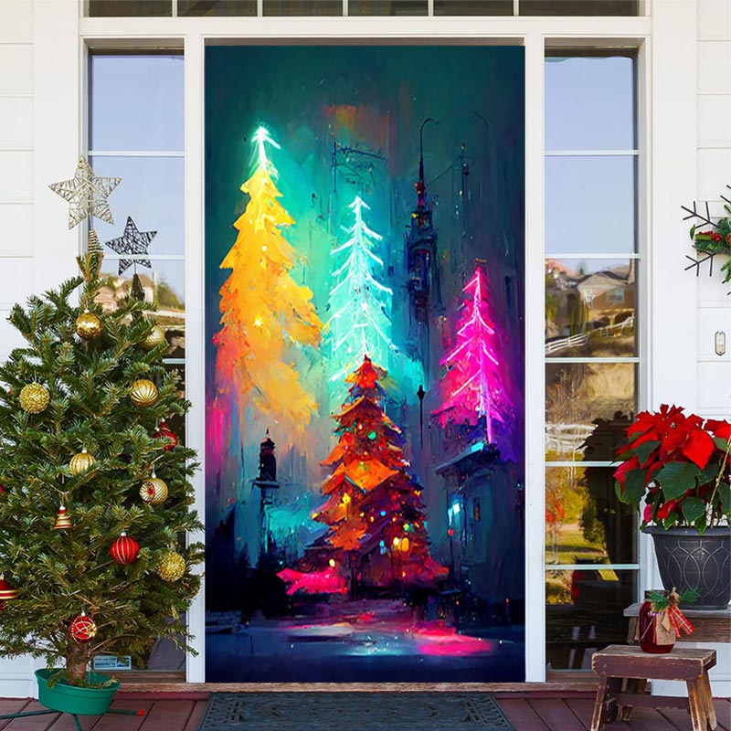 Aperturee - Light Color Christmas Trees Painting Door Cover