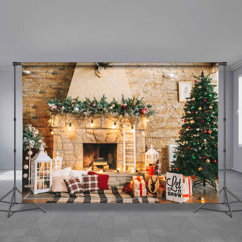 Aperturee - Light Fireplace Let It Snow Christmas Backdrop