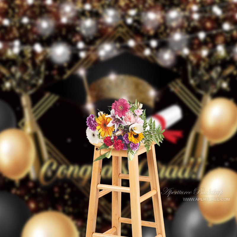 Aperturee - Light Gold Balloon Glitter Grad Photography Backdrop