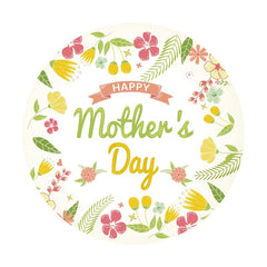 Aperturee - Light Green Leaves Round Happy Mothers Day Backdrop
