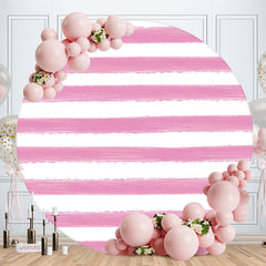 Aperturee - Light Purple And White Stripes Round Birthday Backdrop