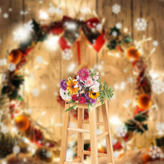 Aperturee - Light Xmas Wreath Snowflake Socks Christmas Backdrop