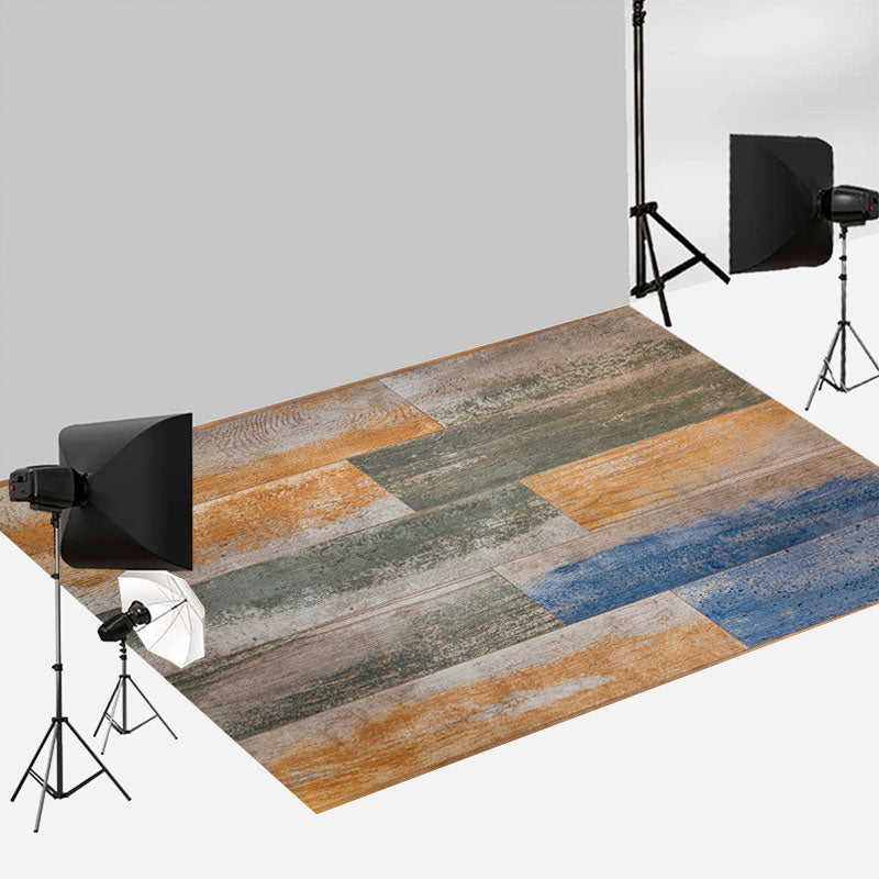 Aperturee - Light Yellow Blue Paint Old Wood Rubber Floor Mat