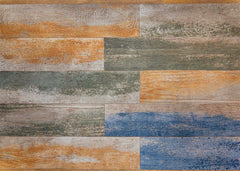 Aperturee - Light Yellow Blue Paint Old Wood Rubber Floor Mat