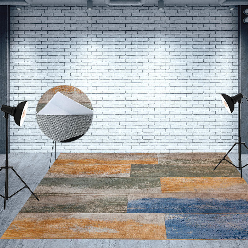Aperturee - Light Yellow Blue Paint Old Wood Rubber Floor Mat