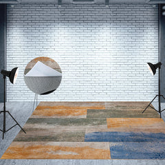 Aperturee - Light Yellow Blue Paint Old Wood Rubber Floor Mat