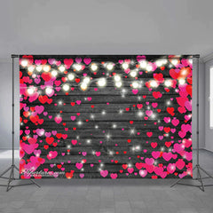 Aperturee - Lighting Hearts Wooden Happy Valentines Day Backdrop