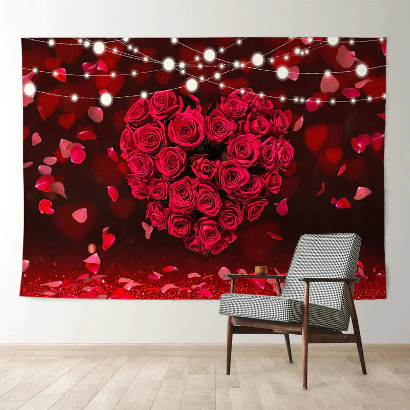 Aperturee - Lighting Red Rose Heart Valentines Day Backdrop
