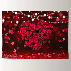 Aperturee - Lighting Red Rose Heart Valentines Day Backdrop
