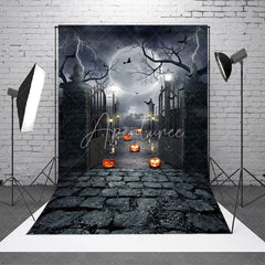 Aperturee - Lightning Horror Moon Night Candle Halloween Backdrop