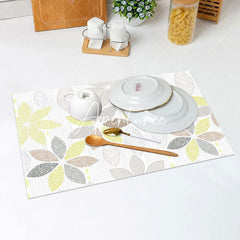 Aperturee - Lines Yellow Brown Grey Leaves Set Of 4 Placemats