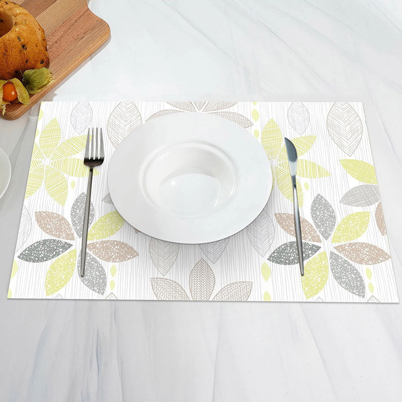 Aperturee - Lines Yellow Brown Grey Leaves Set Of 4 Placemats