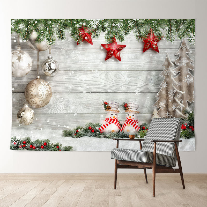 Aperturee - Litter Snowman Red Star Wood Christmas Backdrop