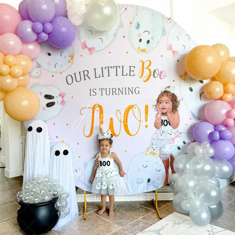 Aperturee - Little Boo Is Turning 2 Round Birthday Backdrop