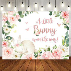 Aperturee - Little Bunny Is On The Way Floral Baby Shower Backdrop