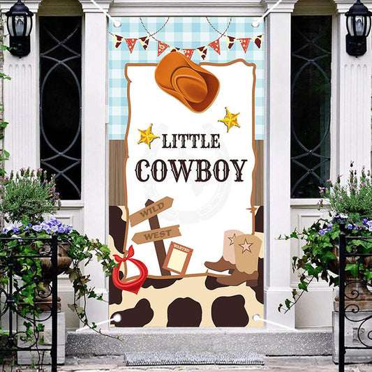 Aperturee - Little Cowboy Wild West Brown Baby Shower Door Cover