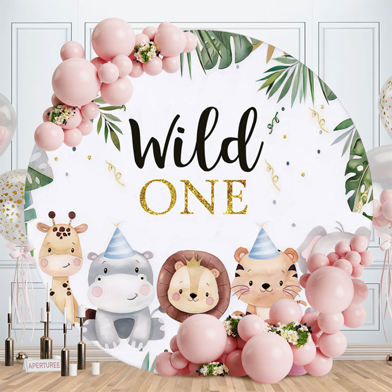 Aperturee - Little Cute Animals Wild One Round Birthday Backdrop