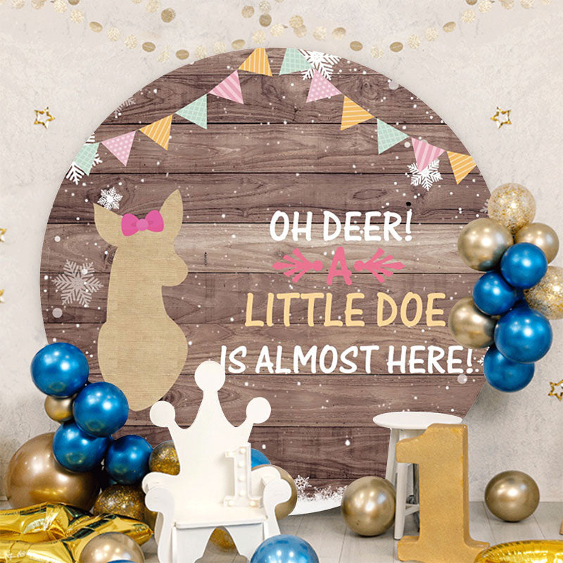 Aperturee - Little Doe Almost Here Round Baby Shower Backdrop