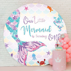 Aperturee - Little Glitter Mermaid Round 1st Birthday Backdrop