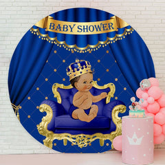 Aperturee - Little Prince Navy And Gold Round Baby Shower Backdrop