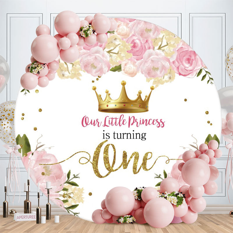 Aperturee - Little Princess Is Turning One Round Birthday Backdrop