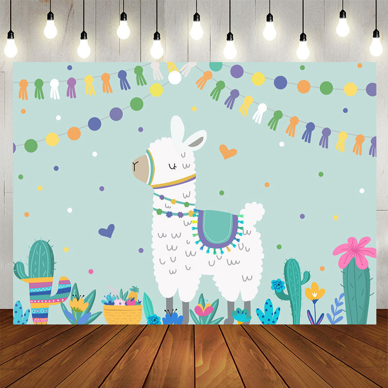Aperturee - Llama Cactus Happy Birthday Backdrop Party for Kids