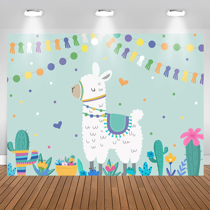 Aperturee - Llama Cactus Happy Birthday Backdrop Party for Kids
