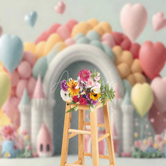 Aperturee - Love Balloon Castle Cake Smash Photography Backdrop