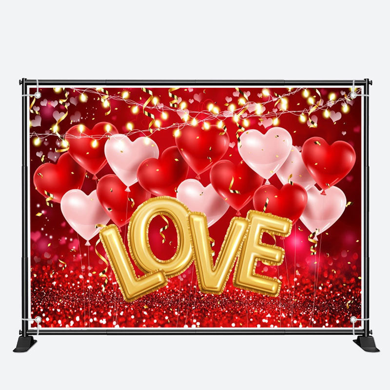 Aperturee - Love Red Heart Balloons Valentines Day Backdrop